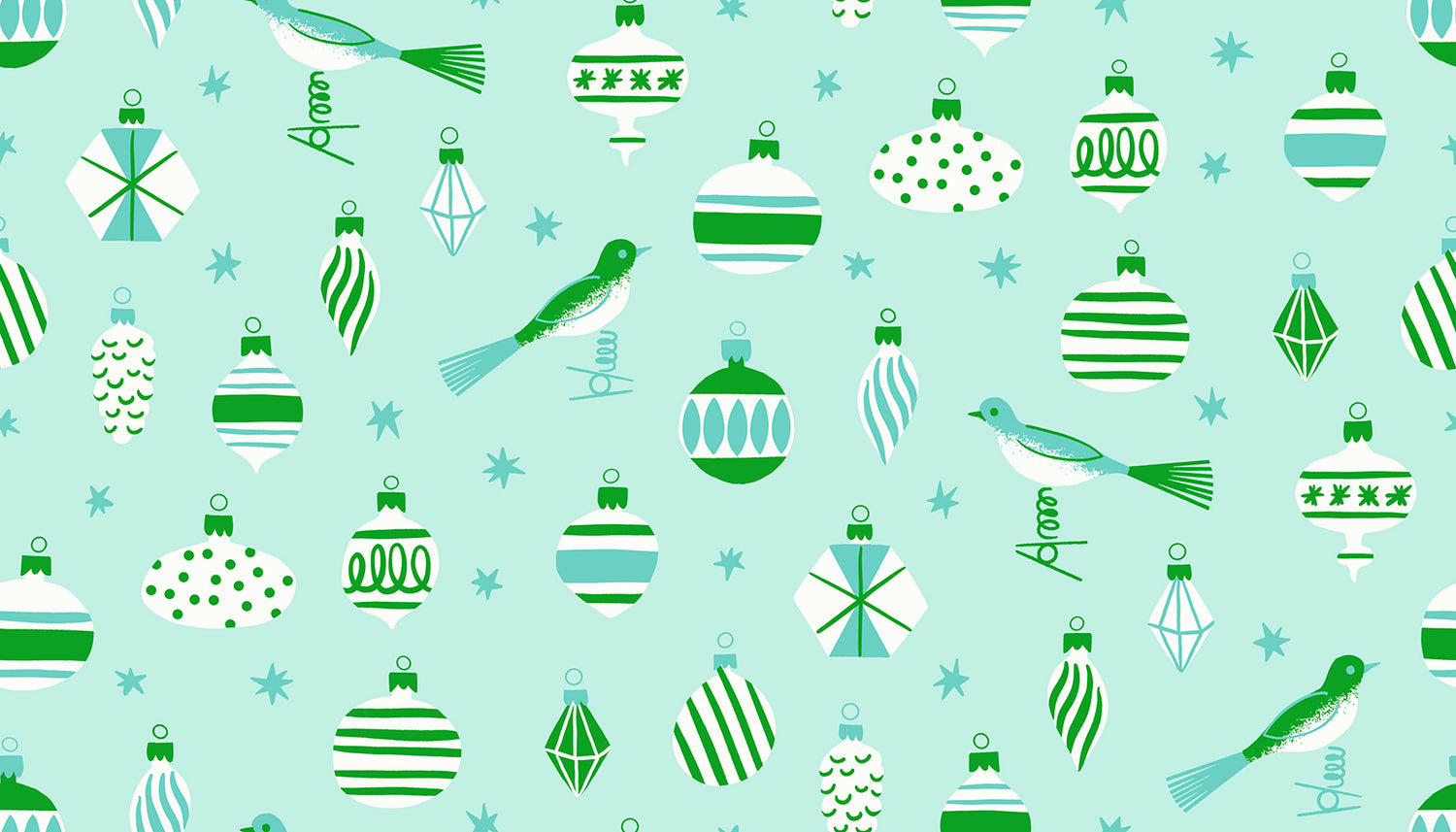 PREORDER MERRY HAPPY || Baubles Mint || Cotton Quilting Fabric