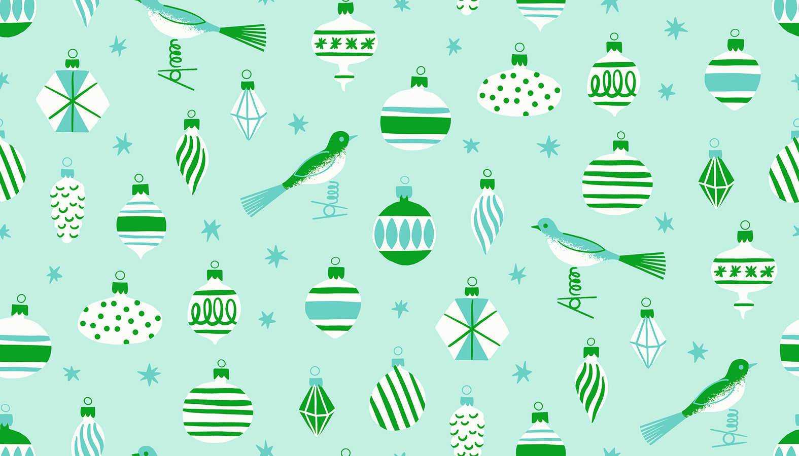 PREORDER MERRY HAPPY || Baubles Mint || Cotton Quilting Fabric