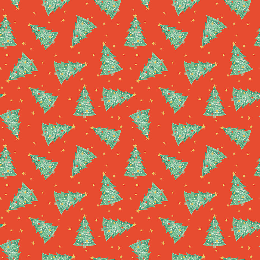 Holiday Cheer Trees || Red || Cotton Quilting Fabric || Half Yard