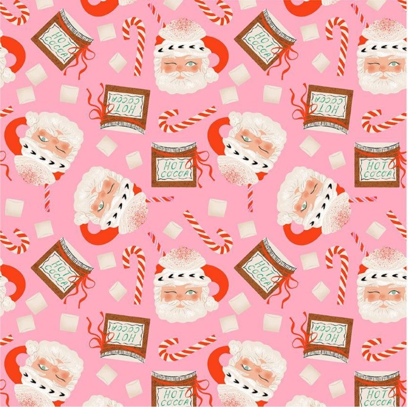HOLLY JOLLY || Santa Mugs || Cotton Quilting Fabric