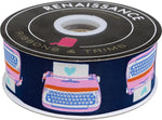 Designer Renaissance Ribbons: Best Day Typewriters in Teal 2" BTY