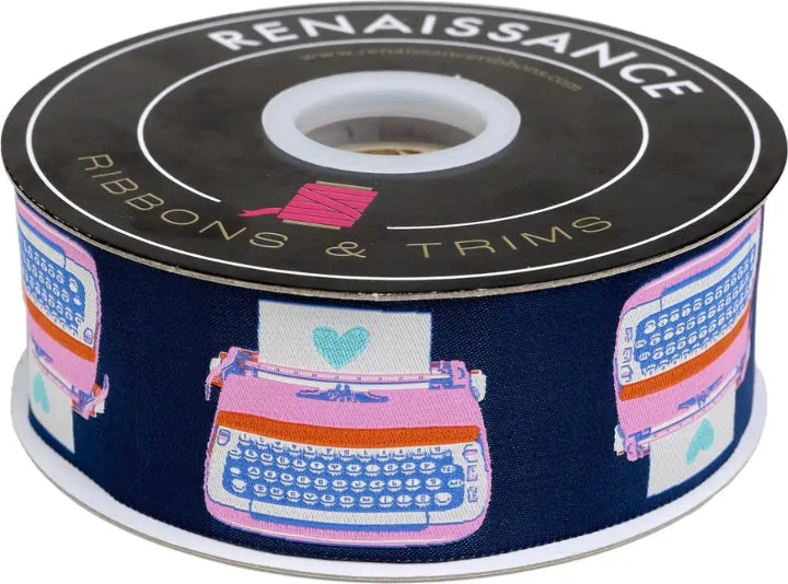 Designer Renaissance Ribbons: Best Day Typewriters in Teal 2" BTY
