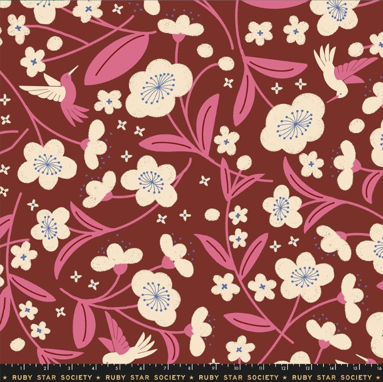 PREORDER Persimmon || Blossoms Cranberry || 108" Cotton Quilting Fabric HALF YARD