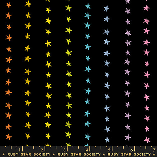 PREORDER Daisy Days || Starry Stripe Multi Black || Cotton Quilting Fabric