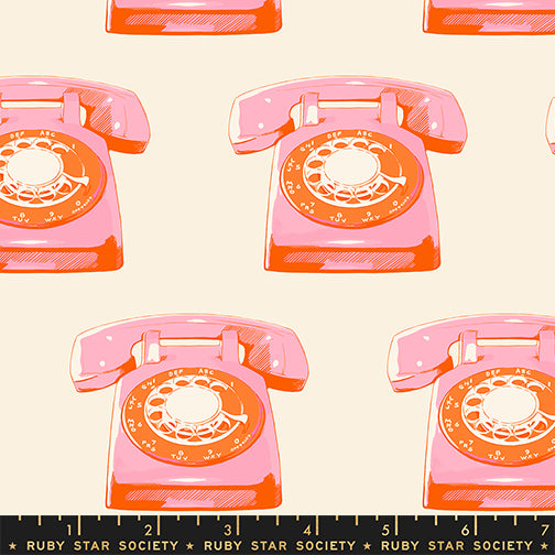 PREORDER Sparkle Mart || Telephones Natural || Cotton Quilting Fabric