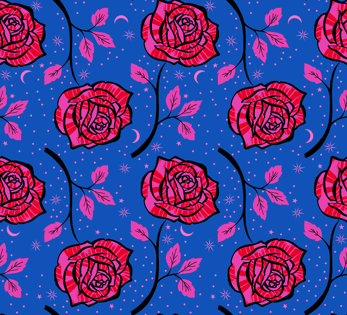 PREORDER Ink Shop || Ink Rose Blue Ribbon || Cotton Quilting Fabric
