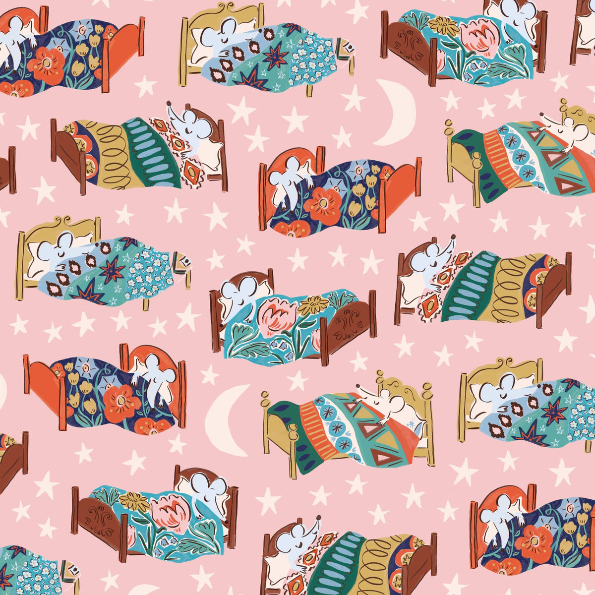 House Mouse || Bedtime Pink || Organic Cotton Quilting Fabric HALF YARD