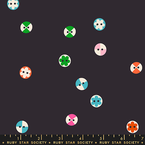 PREORDER 1-800-Notion || Buttons Soft Black || Cotton Quilting Fabric