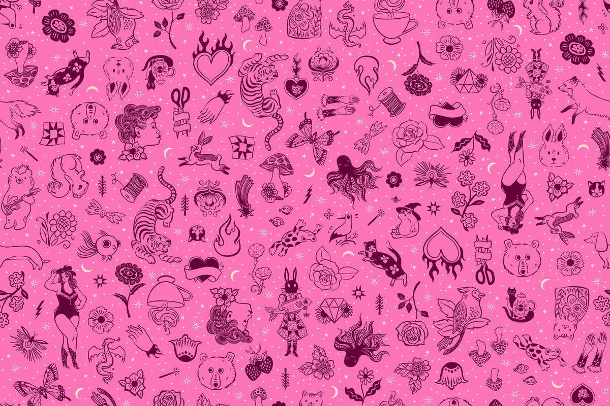 PREORDER Ink Shop || Tattoo Flash Lipstick || Cotton Quilting Fabric