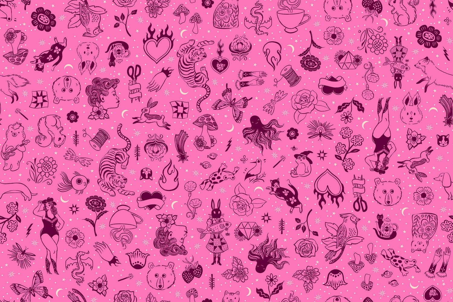 PREORDER Ink Shop || Tattoo Flash Lipstick || Cotton Quilting Fabric