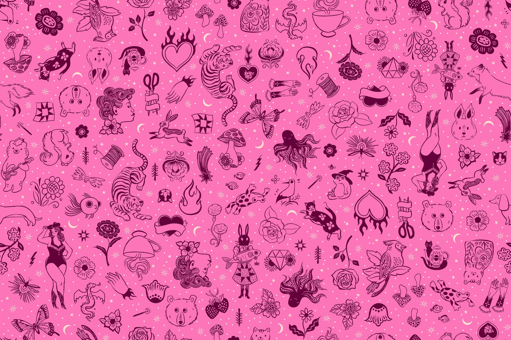 PREORDER Ink Shop || Tattoo Flash Lipstick || Cotton Quilting Fabric