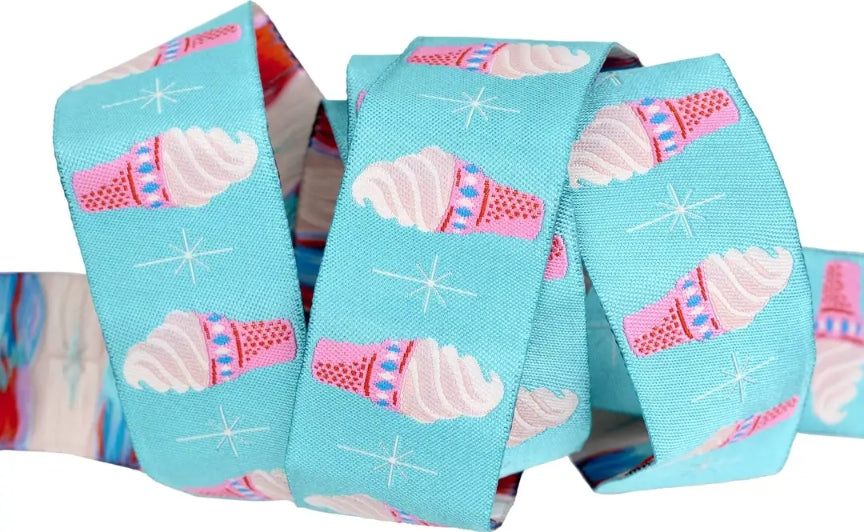 Designer Renaissance Ribbons: Ice Cream in Turquoise 1.25" BTY