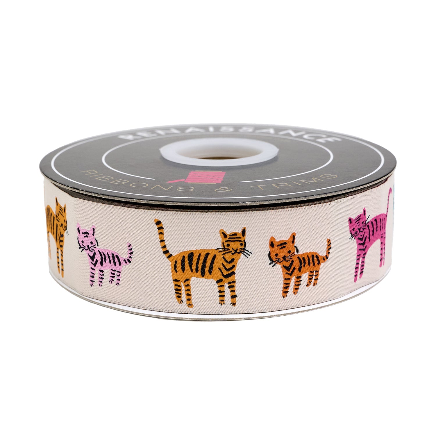 PREORDER Designer Renaissance Ribbons: Catnap Tiger Stripes Natural 1.5" BTY