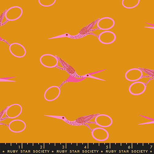 PREORDER 1-800-Notion || Stork Scissors Honey || Cotton Quilting Fabric