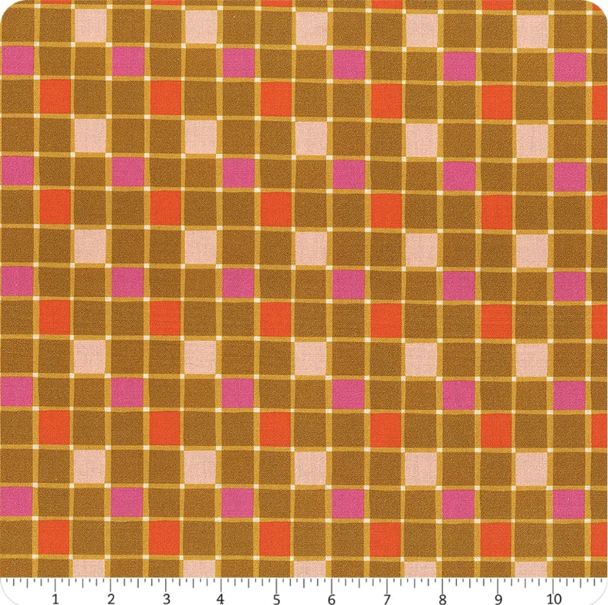 Joyful June || Gingham Ochre || Cotton Quilting Fabric