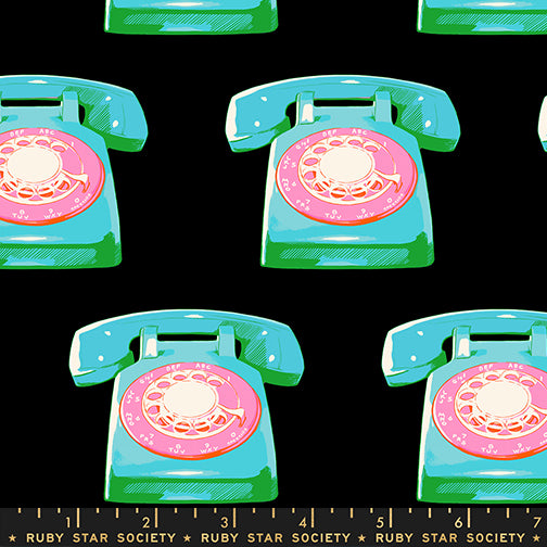 PREORDER Sparkle Mart || Telephones Black || Cotton Quilting Fabric