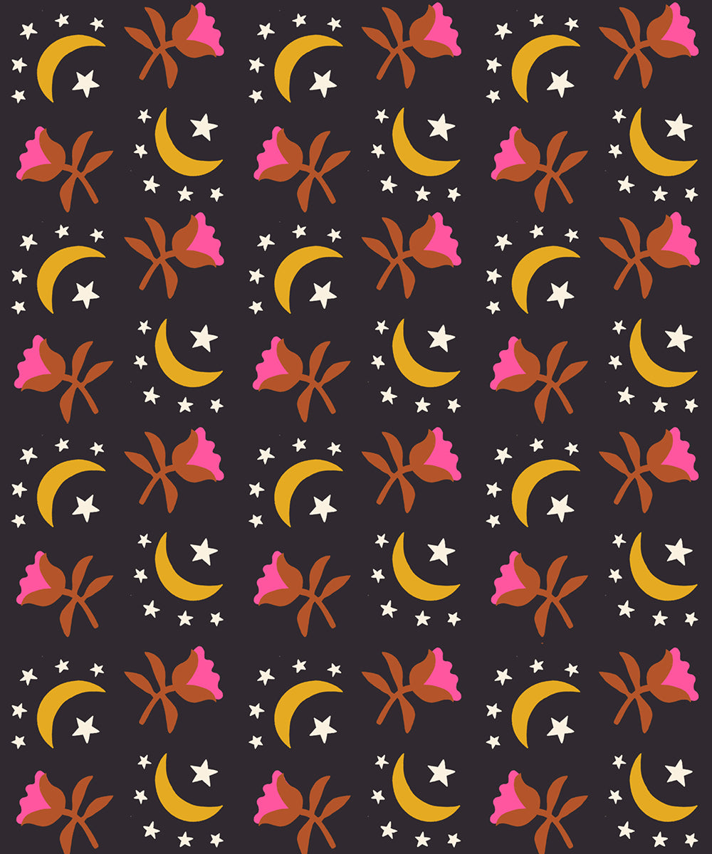 PREORDER Catnap || Moonflower Black || Cotton Quilting Fabric