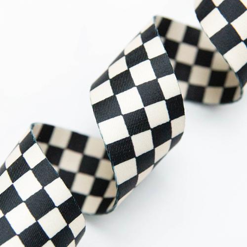 1.5" Black/Natural Check Webbing || Half Yard