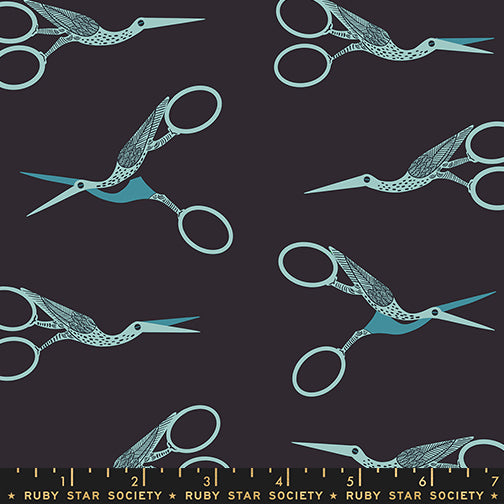 PREORDER 1-800-Notion || Stork Scissors Soft Black || Cotton Quilting Fabric