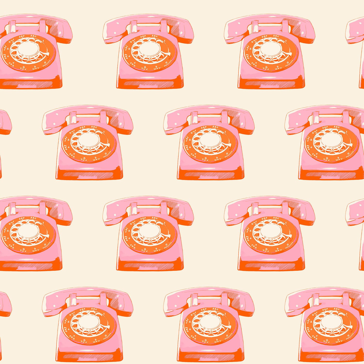 PREORDER Sparkle Mart || Telephones Natural || Cotton Quilting Fabric