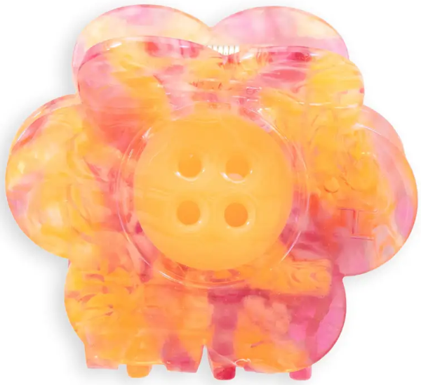 Daisy Button Pink and Yellow Large Hair Claw Clip