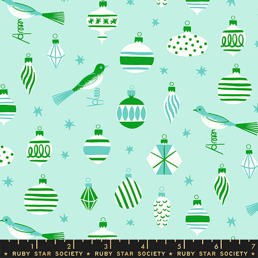 PREORDER MERRY HAPPY || Baubles Mint || Cotton Quilting Fabric