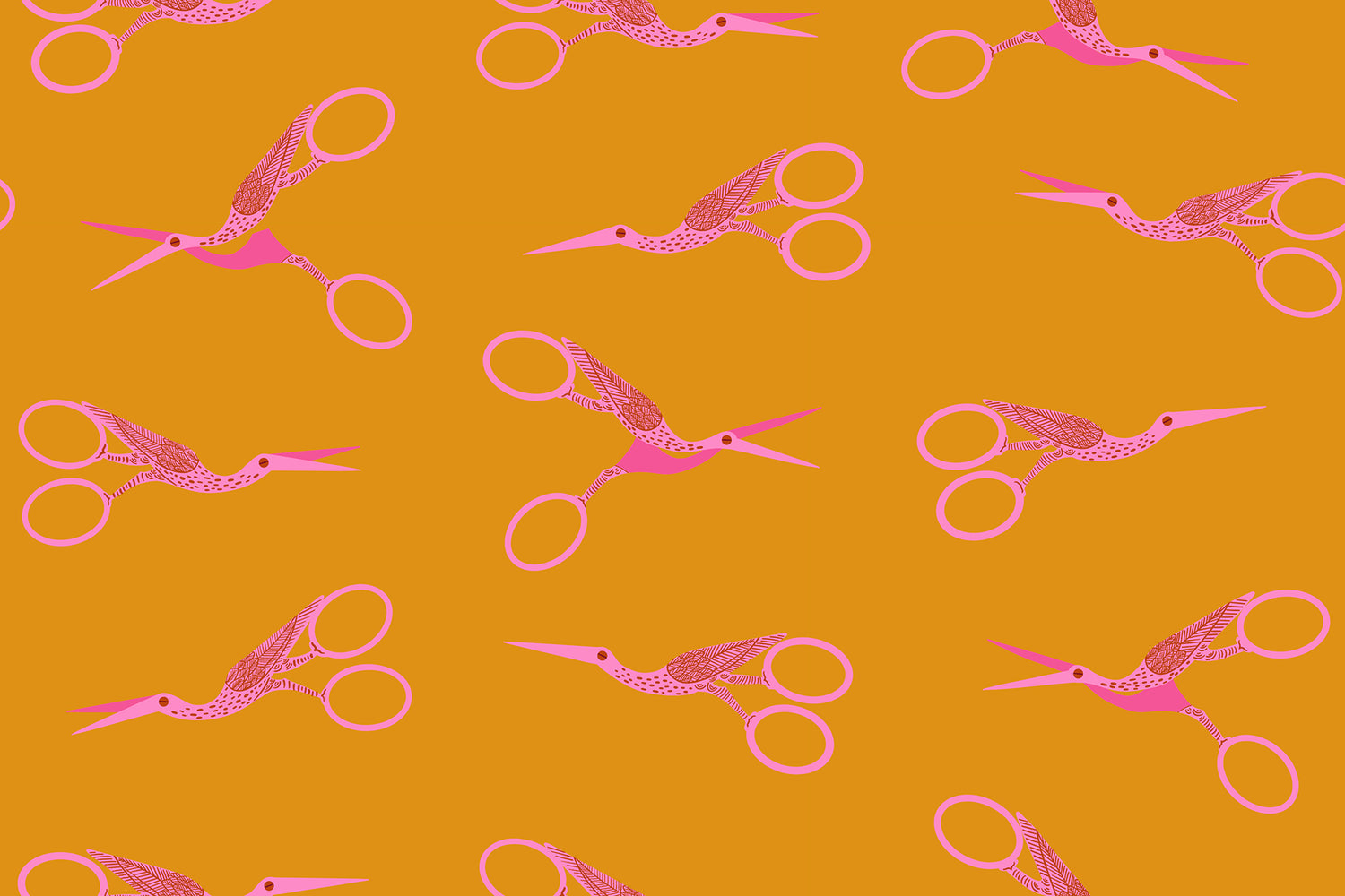 PREORDER 1-800-Notion || Stork Scissors Honey || Cotton Quilting Fabric