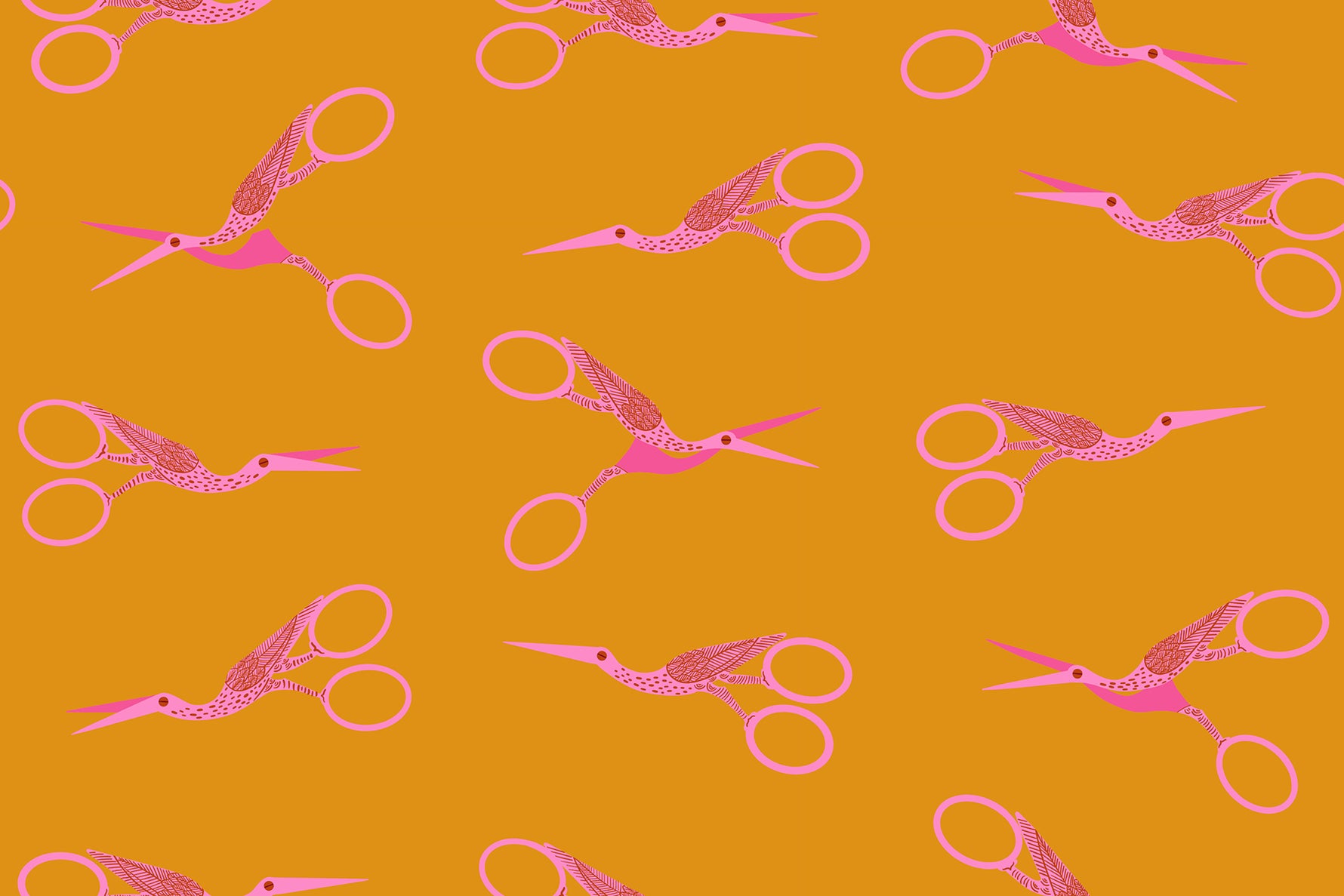 PREORDER 1-800-Notion || Stork Scissors Honey || Cotton Quilting Fabric