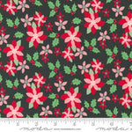 Kitty Christmas || Poinsettia Florals Coal || Cotton Quilting Fabric || Half Yard