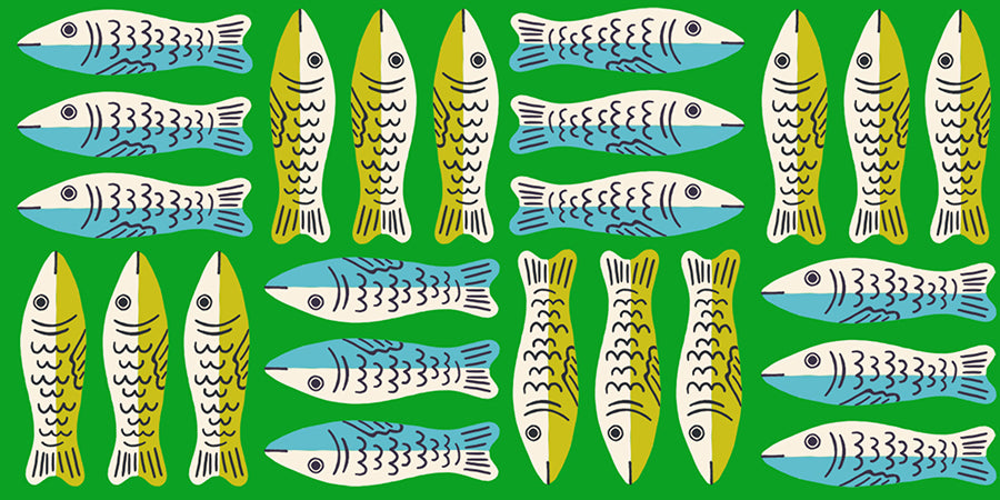 PREORDER 1-800-Calico || Little Sardines Verdant || Cotton Quilting Fabric