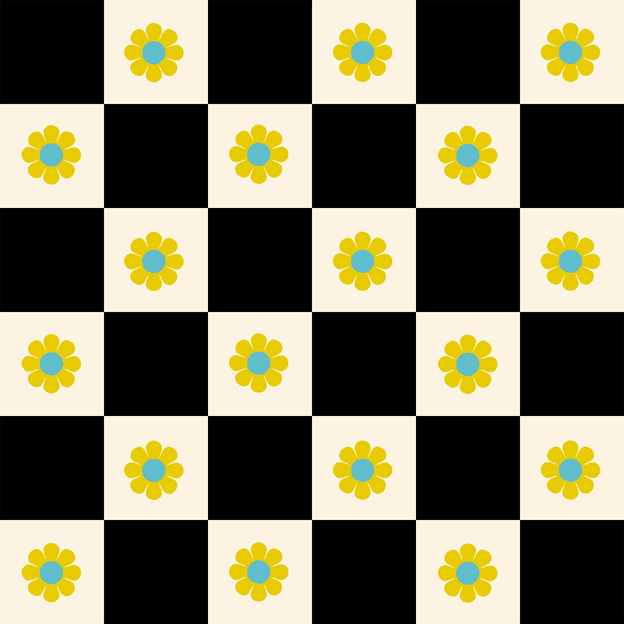 PREORDER Daisy Days || Flowers Check Black || Cotton Quilting Fabric