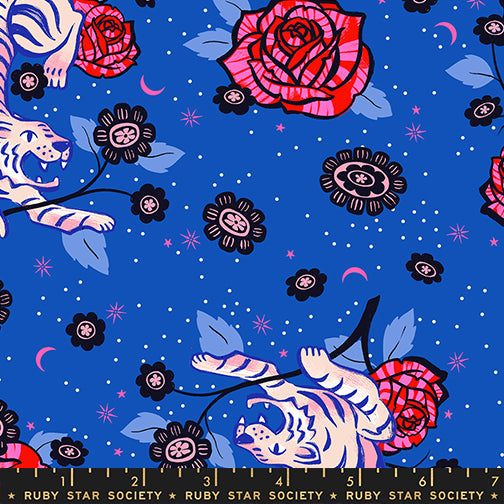 PREORDER Ink Shop || Tiger Rose Blue Ribbon || Cotton Quilting Fabric