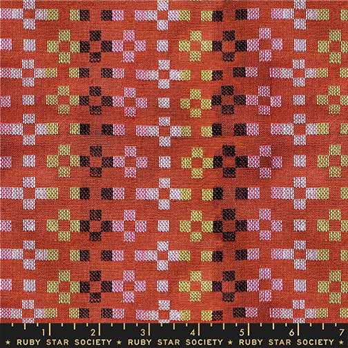 Warp and Weft Mystic Fable || Flowers Terracotta || Cotton Woven Quilting Fabric