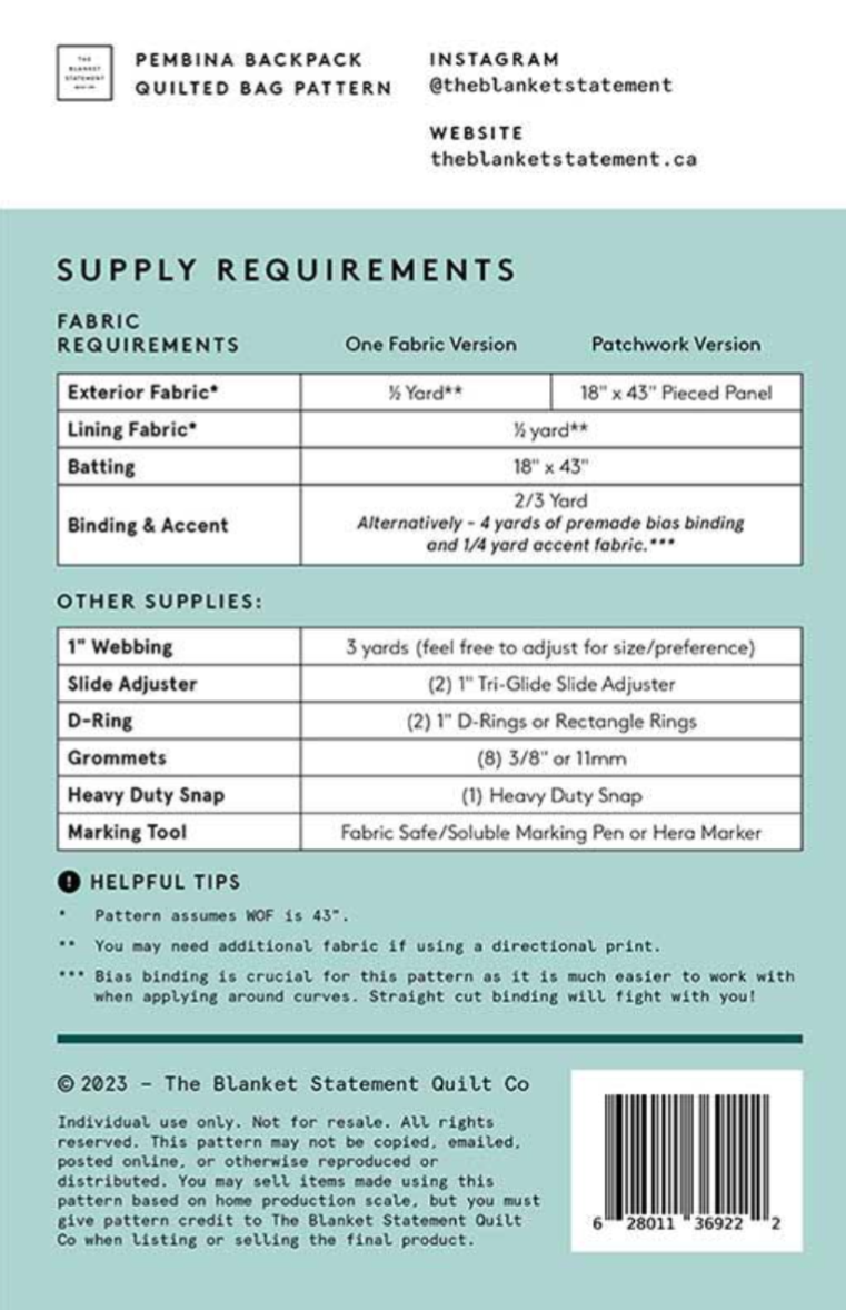 Pembina Backpack Pattern