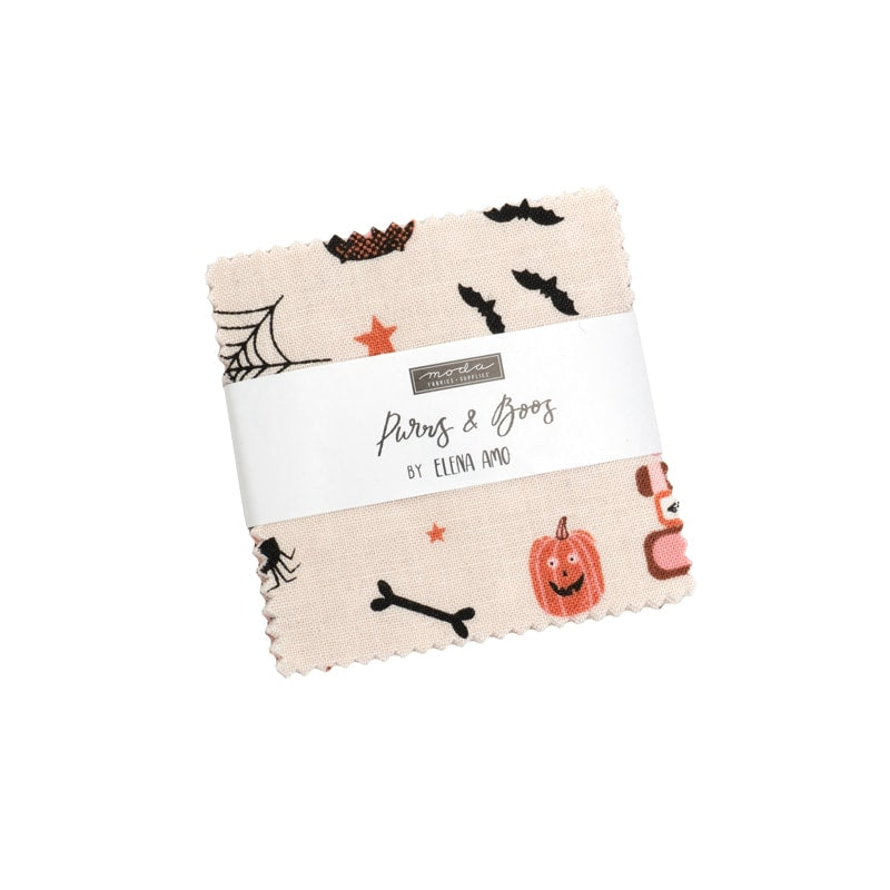 Purrs and Boos || 42 pc Mini Charm Pack || Cotton Quilting Fabric