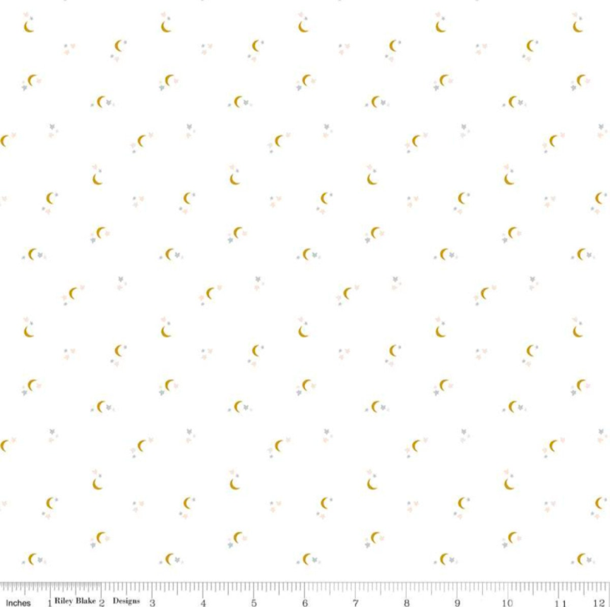 Seasonal Basics Moons || White || Cotton Quilting Fabric