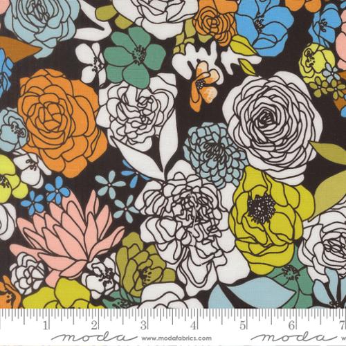 True to Hue || Hidden Facet Florals Black || Cotton Quilting Fabric