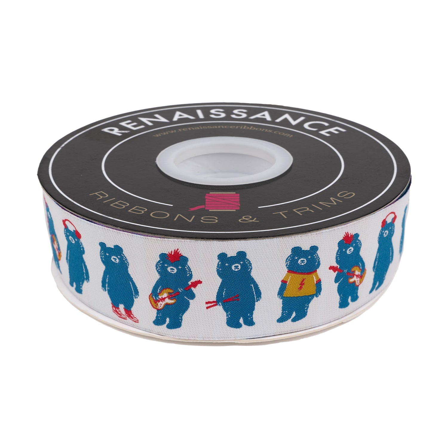 Designer Renaissance Ribbons: Teddy and the Bears - The Band in Buttercream 1.5" BTY