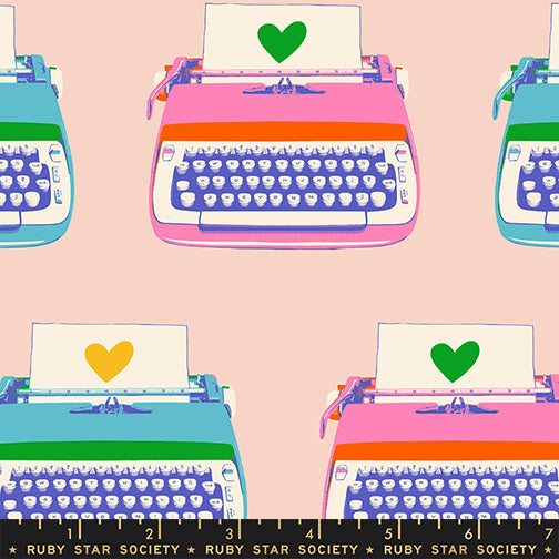 PREORDER Best Day Ever || Typewriters Vintage Pink || Cotton Quilting Fabric