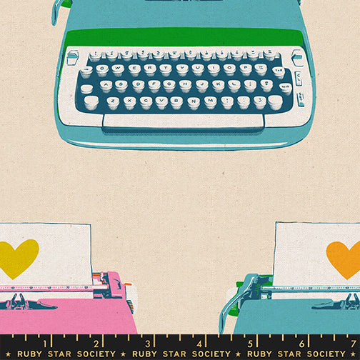 Best Day Ever || Typewriters Natural || Cotton Linen Canvas Half Yard