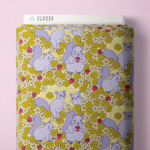 Forest Friends || Playful Squirrels || Organic Cotton Quilting Fabric