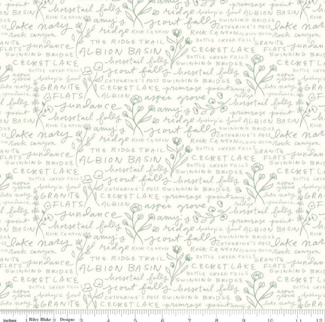 Albion || Text Sage Cream || Cotton Quilting Fabric