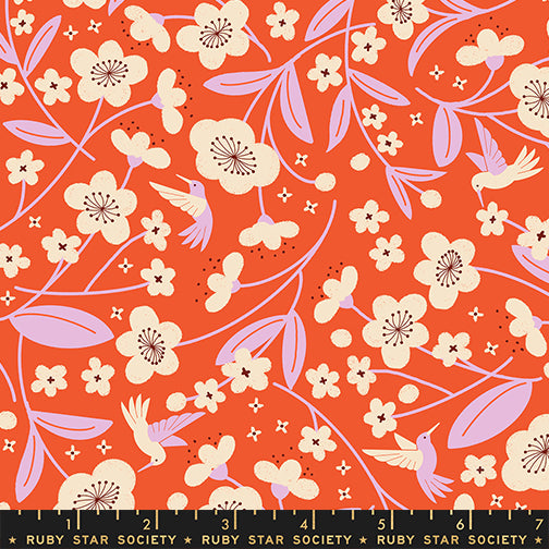 PREORDER Persimmon || Persimmon Blossoms Warm Red || Cotton Quilting Fabric