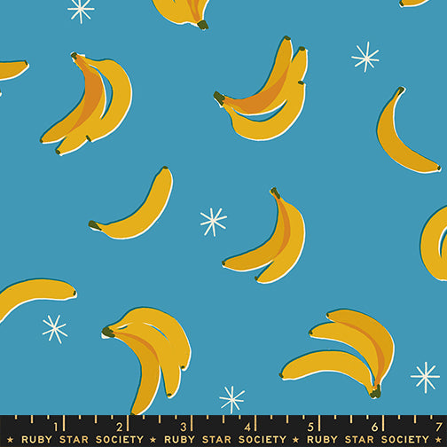 PREORDER Sparkle Shopper || Bananas Vintage Blue || Cotton Quilting Fabric