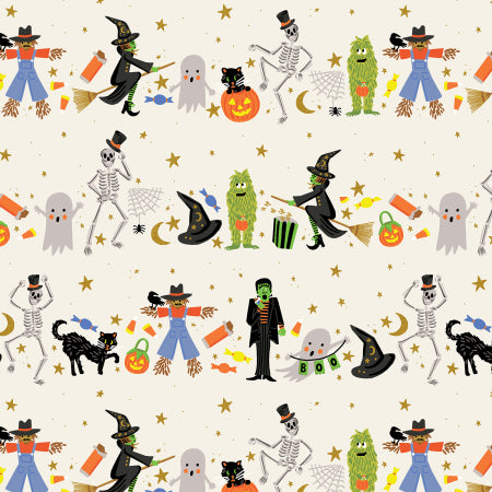 Halloween - Halloween Parade - Cream Metallic Fabric