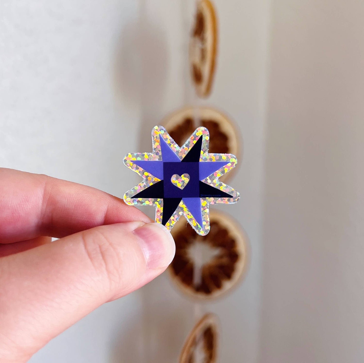 Quilt Star Sticker (Blue Glitter)